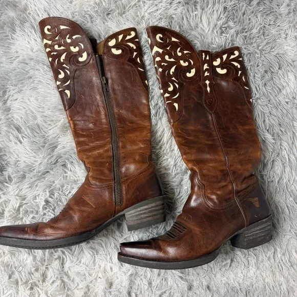 Ariat Hacienda Tall Knee High Leather Cowgirl Cowboy Western Boots Boho Size 10 - Picture 3 of 10